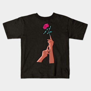 Retro Hand Holding a Rose Kids T-Shirt